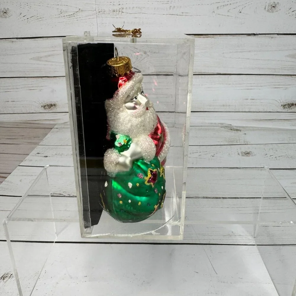 Vtg 2002 Target Hand Painted Blown Glass Santa Ornament‎ Original Box Christmas